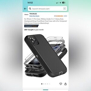 iPhone 11 Pro Case with Tempered Glass Screen Protector (Black/Grey)